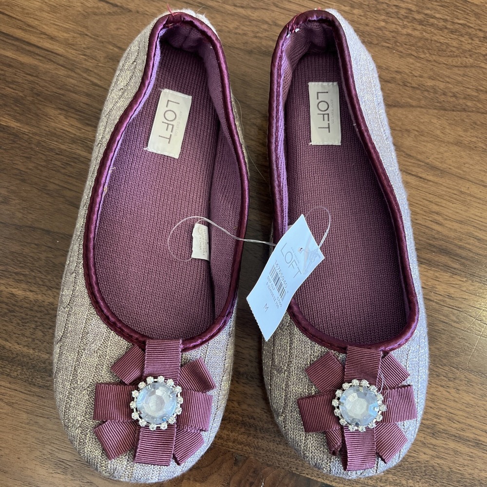 Ann Taylor Loft Women's Slippers with Bling Size Medium 6-7 Grey‎ Burgundy NEW